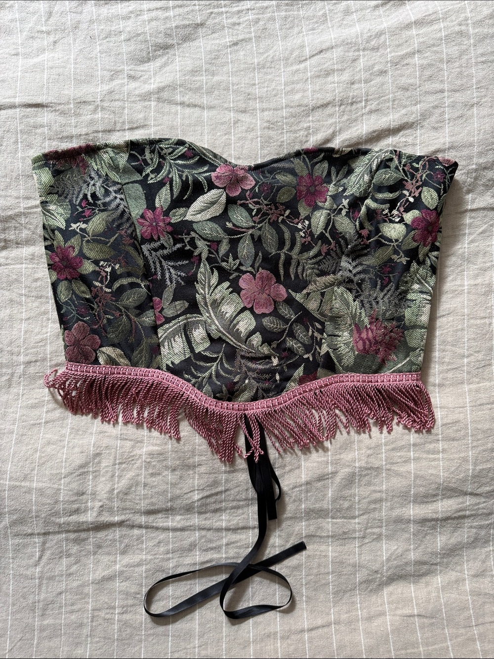 NWT Handmade Floral Jacquard Fringe Corset
